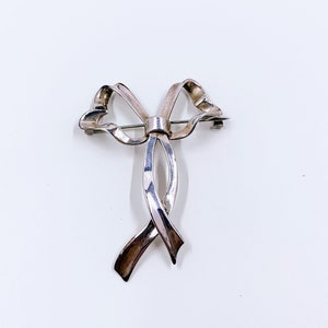 Vintage Silver Ribbon Brooch |  Silver Bow Brooch