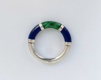 Silver Blue and Green Enamel Ring | Enamel Stackable Silver Ring | Size 5 3/4 Ring