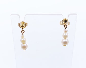 Vintage 14K Gold Cultured Pearl Drop Earrings
