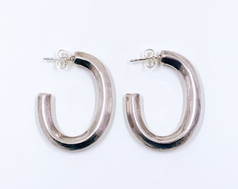 Vintage Silver J Hoop Earrings | Silver Open Hoop Earrings