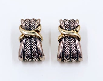 Estate David Yurman 14K and Silver Cable X Earrings