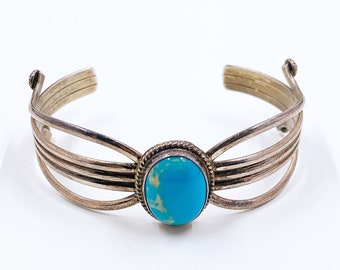 Vintage Silver Turquoise Cuff | Signed Southwest Silver Cuff Bracelet