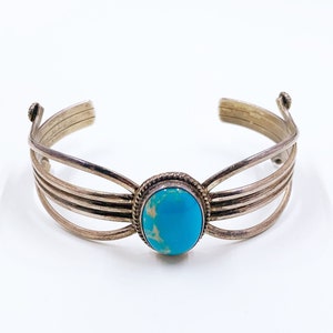 Vintage Silver Turquoise Cuff | Signed Southwest Silver Cuff Bracelet