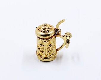 Vintage 14K Stein Charm, 14K Gold 3D Beer Stein Charm, 14K Movable Stein Pendant