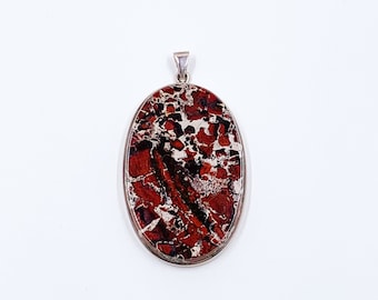 Vintage Silver Oval Brecciated Jasper Pendant