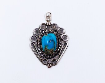 Vintage Silver Turquoise Pendant | Silver Turquoise Wirework Pendant