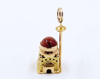 Estate Vintage 14K Gold Mosque Charm Pendant | 14K Goldstone Mosque Charm