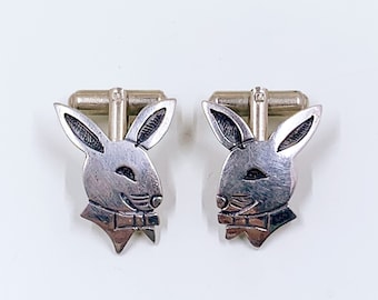 Vintage Hopi SilverCraft Overlay Rabbit Cufflinks