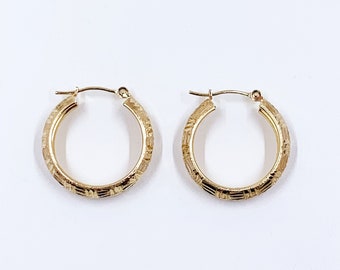 Estate 10k Gold Textured Hoop Earrings