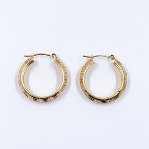 Vintage 10k Textured Gold Hoop Earrings | Small 10K Gold Hoops