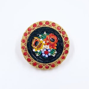 Vintage Italian Floral Mosiac Brooch | Italian Tourist Floral Mosaic Jewelry
