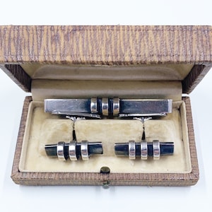 Vintage Eiler & Marloe Sterling Silver Link Cufflinks and Tie Bar | Modernist Sterling Denmark