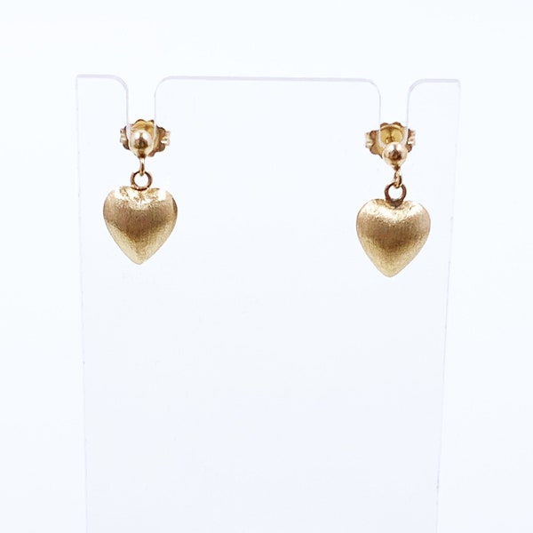 Vintage Gold Heart Drop Earrings | Classic Heart Earrings | Dainty 14K Heart Earrings