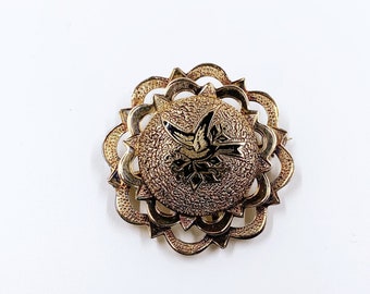 Antique 10k Gold Dove Brooch: Victorian Black Enamel Bird Pin