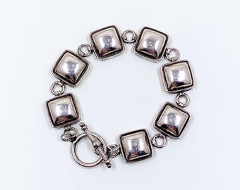 Vintage Silver Modernist Domed Link Bracelet