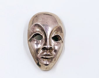 Vintage Silver Modernist Face Brooch | Modernist Silver Mask Brooch and Pendant | 3D Figural Face Brooch
