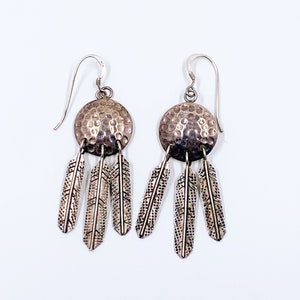 Vintage Sterling Silver Pat Platero Navajo Feather Dangle Earrings | Silver Signed Southwest Feather Earrings