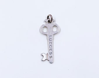 Vintage Silver Key to Success Charm | Skeleton Door Key Charm | Success Key Pendant