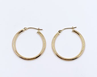 Vintage 14k Gold Hoop Earrings | 14K Gold Round Hoops