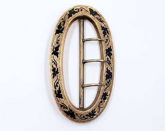 Victorian 14K Black Enamel Floral Sash Buckle