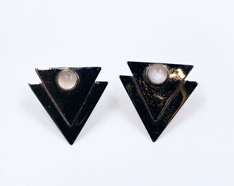 Vintage Silver GFMW Modernist Triangle Moonstone Earrings | Great Falls Metal Works Earrings