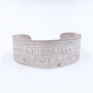 Philippines WWII Sweetheart Bracelet | 1945 Philippine Campaign | US Soldier Trench Art Sweetheart Cuff