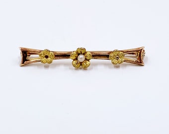Victorian 10k Gold Floral Seed Pearl Brooch