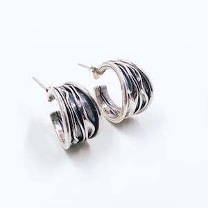 Estate Silver Textured Hoop Earrings