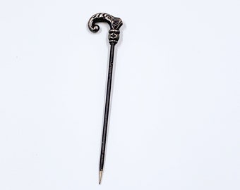 Antique Walking Cane Stick Pin | Sterling Silver Cane Tie Pin | Figural Walking Stick Lapel Pin