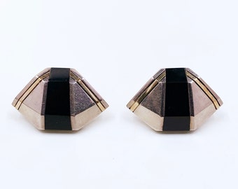 Vintage Michael Bondanza for Cartier Earrings: Retro Art Deco Onyx, 18K Gold & Sterling Silver