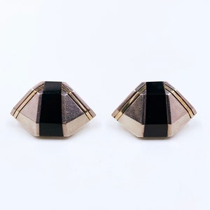Vintage Michael Bondanza for Cartier Retro Silver Onyx 18K Gold Earrings,  Art Deco Style Onyx Silver & Gold Earrings