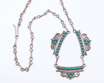 Vintage Zuni Snake Eye Turquoise Necklace and Earrings Set