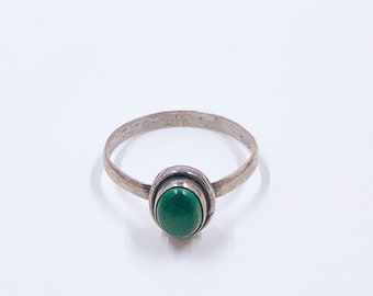 Vintage Silver Malachite Ring | Size 6