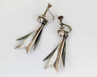 Vintage Mexican Silver Modernist Earrings | Silver Mexican AEM Earrings