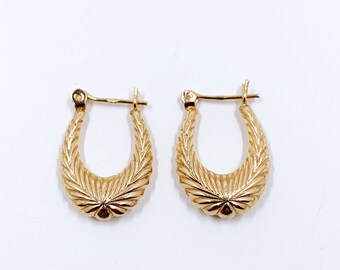 Estate 14k Textured Gold Hoop Earrings | Small 14K Gold Hoops