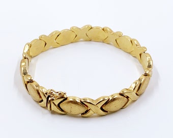 Vintage 14k Italian Gold XO Bracelet | 7.4 inch Gold Bracelet | 9.5 mm Bracelet | 16.6 grams