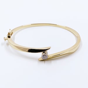 Estate 14K Diamond Bypass Hinged Bangle Bracelet