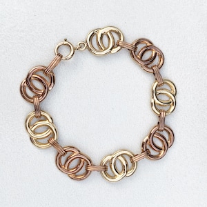 Vintage Art Deco 10k Gold Circle Link Bracelet Vintage 10K Gold Two Tone Bracelet image 1