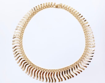 Estate 18k Italian Gold Wave Fringe Collar Necklace | 16 inch Necklace