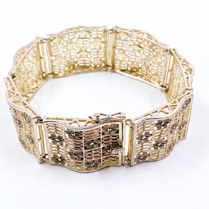 Vintage German Filigree Sterling Silver Panel Bracelet, German Floral Art Deco Style Bracelet