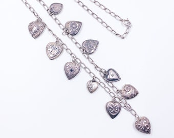 Antique Silver Puffy Heart Charm Necklace | Sweetheart Silver Heart Charm Necklace
