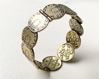 Vintage Whiting & Davis Coin Bracelet | Venetian Coin Hinge Cuff Bracelet