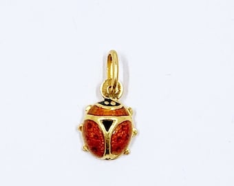 Estate 18K Italian Gold Enamel Lady Bug Charm, 18K Ladybird Beetle Charm