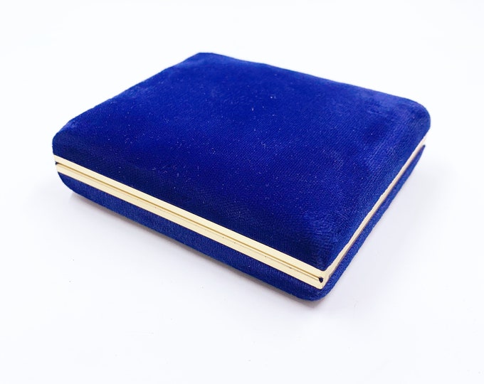 Vintage Blue Velvet Clamshell Jewelry Box Retro Clamshell Etsy