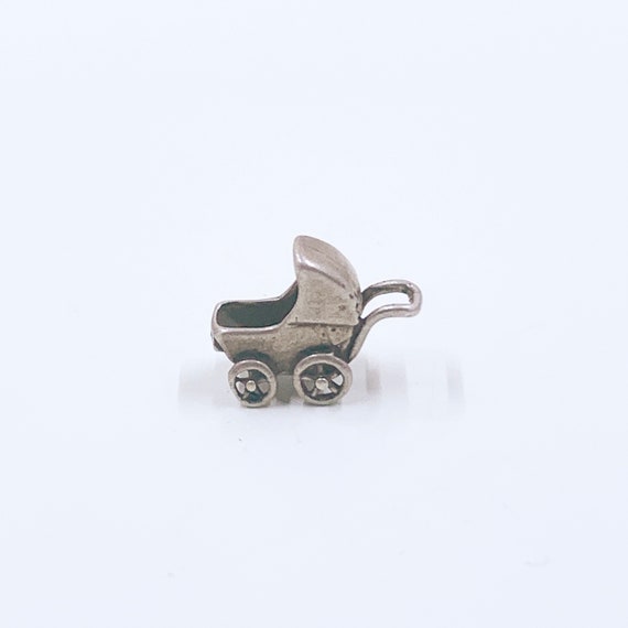 Vintage Silver Baby Carriage Charm | 3D Baby Carri