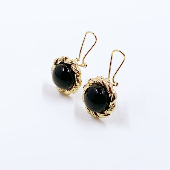 Estate 14K Gold Onyx Button Earrings | Domed Onyx… - image 8