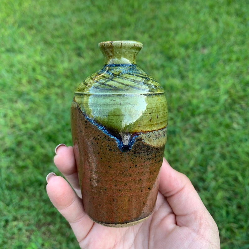 Vintage Glazed Pottery Bud Vase Small Handmade Vase Brown Etsy