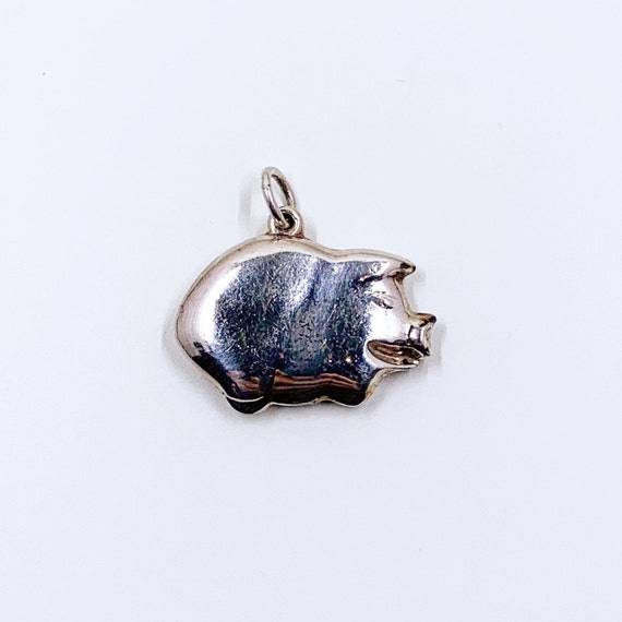 Vintage Silver Puffy Pig Pendant | 3D Pig Charm - image 2