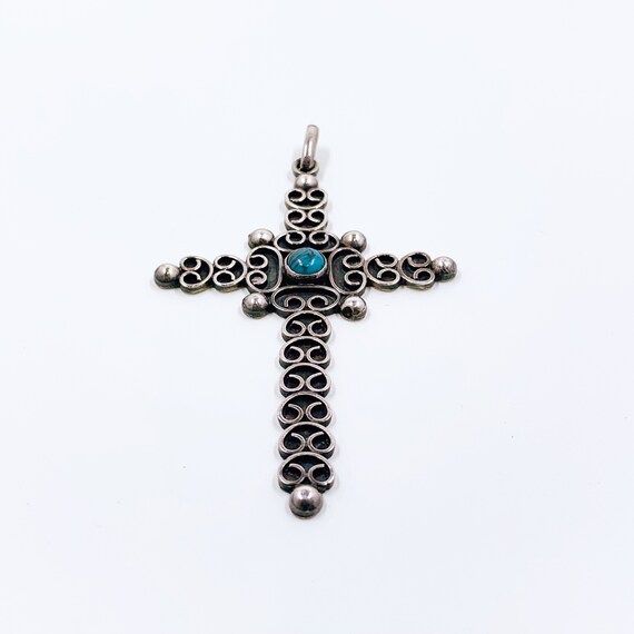 Vintage Mexican Silver Filigree Cross Pendant | M… - image 3