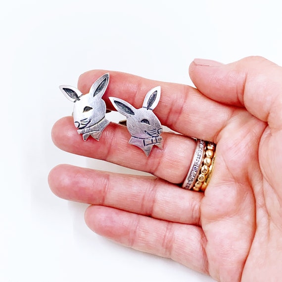 Hopi Rabbit Designs Vintage Hopi SilverCraft Overlay Rabbit Cufflinks - Gem